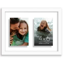 Americanflat 4x6 Double Picture Frame With Shatter-Resistant Glass - Fits Two 4x6 Photos Or Use As One 9x12 Picture Frame - Signature Collection -