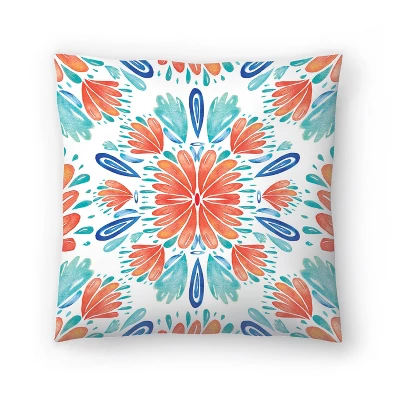 Americanflat Flor Coral Blue Folksy By Kristine Lombardi Throw Pillow 6 Americanflat Flor Coral Blue Folksy By Kristine Lombardi Throw Pillow - Image 4