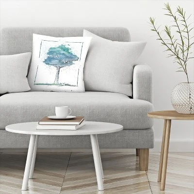 Blue Watercolor Tree By Tanya Shumkina Throw Pillow - Americanflat 4 Blue Watercolor Tree By Tanya Shumkina Throw Pillow - Americanflat - Image 2