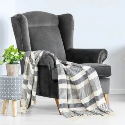 Americanflat Striped Throw Blanket For Couch In Black And White 50" X 60" - All Seasons Lightweight Cozy Soft Blankets & Throws For Bed And Sofa