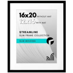 Americanflat 16x20 Picture Frame - Use As 12x16 Frame With Mat Or Display 16x20 Photo Without Mat - Streamline Collection - Black