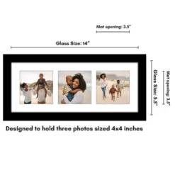 Americanflat 5.5x14 Collage Picture Frame With Shatter-Resistant Glass - Fits Three 4x4 Photos Or One 5.5x14 Photo - Signature Collection - White