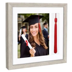 Americanflat 13x13 Graduation Frame With Tempered Shatter-resistant Glass - 2 Opening Mat Displays 8"x10" Diploma Or Certificate And Tassle - Available In A Variety Of Colors