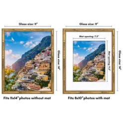 Americanflat 11x14 Picture Frame With Bamboo Design And Shatter-Resistant Glass - Use As 8x10 Frame With Mat Or Display 11x14 Photo Without Mat - Gold