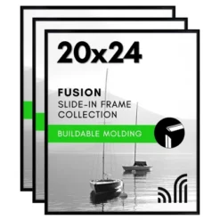 Americanflat 20x24 Picture Frame With Polished Front Cover - Set Of 3 - Slide-In Photo Frame With Buildable Molding - Fusion Collection - Picture