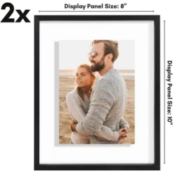 Americanflat Aluminum 8x10 Floating Picture Frame - Set Of 2 - Use As 5x7 Picture Frame Or Display 8x10 Photo - Photo Frames For Wall - Black