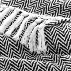 Americanflat 50x60 Throw Blanket - Soft And Breathable Cotton Throw Blanket For Couch, Bed, Chair - Black And White Herringbone Blanket