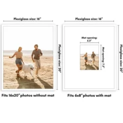 Americanflat 16x20 Picture Frame With Polished Plexiglass - Use As 6x8 Frame With Mat Or Display 16x20 Photo Without Mat - White