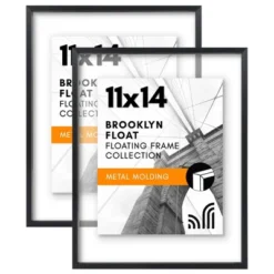 Americanflat Aluminum 11x14 Floating Picture Frame - Set Of 2 - Use As 8x10 Frame Or Display 11x14 Photo - Signature Float Collection - Black