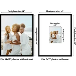 Americanflat 14x18 Picture Frame With Polished Plexiglass - Use As 5x7 Frame With Mat Or Display 14x18 Photo Without Mat - Black