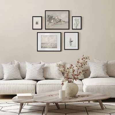 Americanflat 5 Piece Vintage Gallery Wall Art Set - Seaside Villa, Seascape In Greys, Calm Sailing, Tree Etching By Maple + Oak 3 Americanflat 5 Piece Vintage Gallery Wall Art Set - Seaside Villa, Seascape In Greys, Calm Sailing, Tree Etching By Maple + Oak