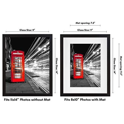 Americanflat 11x14 Picture Frame With Shatter-Resistant Glass - Use As 8x10 Frame With Mat Or 11x14 Frame Without Mat - Signature Collection - Black 3 Americanflat 11x14 Picture Frame With Shatter-Resistant Glass - Use As 8x10 Frame With Mat Or 11x14 Frame Without Mat - Signature Collection - Black