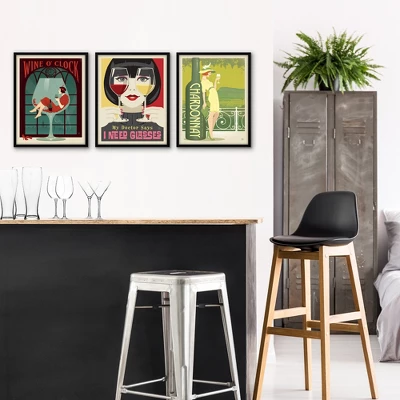Americanflat 3 Piece Set - Vintage Wine Glasses Mid Century Wall Art For Kitchen, Wet Bar By Anderson Design Group 3 Americanflat 3 Piece Set - Vintage Wine Glasses Mid Century Wall Art For Kitchen, Wet Bar By Anderson Design Group