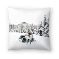 Reindeer And Snowy Forest Trees By Tanya Shumkina Throw Pillow - Americanflat -Americanflat GUEST 788932e7 0ea1 4f8a a028 078f0600f373