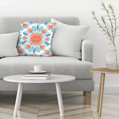 Americanflat Flor Coral Blue Folksy By Kristine Lombardi Throw Pillow 4 Americanflat Flor Coral Blue Folksy By Kristine Lombardi Throw Pillow - Image 2
