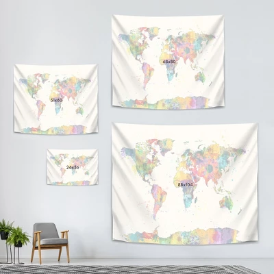 Americanflat Map Of The World Map Watercolor New 2 By Michael Tompsett Wall Tapestry 4 Americanflat Map Of The World Map Watercolor New 2 By Michael Tompsett Wall Tapestry - Image 2