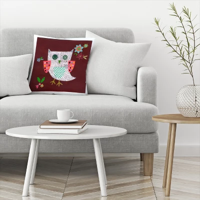 Owl With Pink Wings By Liz And Kate Pope Throw Pillow - Americanflat 3 Owl With Pink Wings By Liz And Kate Pope Throw Pillow - Americanflat