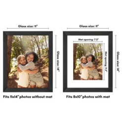 Americanflat 11x14 Picture Frame - Use As 8x10 Frame With Mat Or Display 11x14 Photo Without Mat - Hudson Collection - Black
