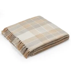 Americanflat 50x60 Throw Blanket - Soft And Breathable Cotton Throw Blanket For Couch, Bed, Chair - Camel And Beige Plaid Blanket
