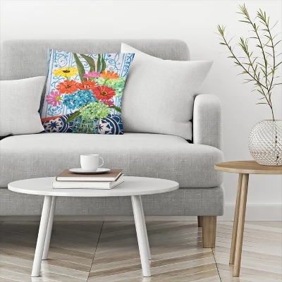 Americanflat Floral On Blue Throw Pillow By Mandy Buchanan 4 Americanflat Floral On Blue Throw Pillow By Mandy Buchanan - Image 2