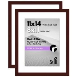 Americanflat 11x14 Picture Frame With Polished Plexiglass - Set Of 2 - Use As 8x11 Frame With Mat Or Display 11x14 Photo Without Mat - Mahogany