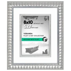 Americanflat 8x10 Picture Frame With Decorative Inner Mat - Displays 5x7 Photos With Mat Or 8x10 Without - Veranda Collection - Silver Vintage Frames
