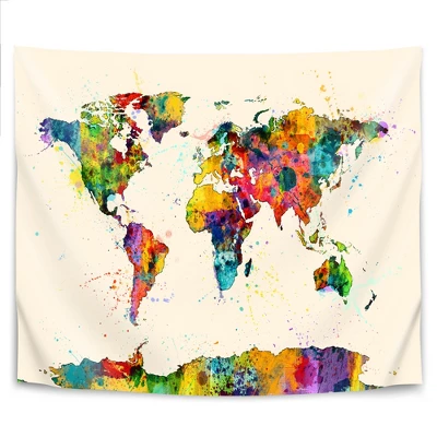 Americanflat Map Of The World Map Watercolor New 2 By Michael Tompsett Wall Tapestry 6 Americanflat Map Of The World Map Watercolor New 2 By Michael Tompsett Wall Tapestry - Image 4