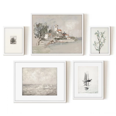 Americanflat 5 Piece Vintage Gallery Wall Art Set - Seaside Villa, Seascape In Greys, Calm Sailing, Tree Etching By Maple + Oak 8 Americanflat 5 Piece Vintage Gallery Wall Art Set - Seaside Villa, Seascape In Greys, Calm Sailing, Tree Etching By Maple + Oak - Image 6