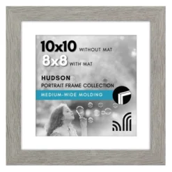 Americanflat 10x10 Picture Frame - Use As 8x8 Frame With Mat Or Display 10x10 Photo Without Mat - Hudson Collection - Wide Square Frames Grey Wood