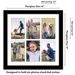 Americanflat 14x14 Collage Picture Frame With Polished Plexiglass - Fits Six 4x6 Photos Or One 14x14 Photo - Gallery Wall Frame Set - Black