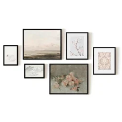 Americanflat 6 Piece Vintage Gallery Wall Art Set - Blush Roses, Hazy Beach, Pale Blossoms, Pink Silk Textile, Clouds By Maple + Oak -Americanflat GUEST b03af7d2 1d10 49bc a022 b437f4397314