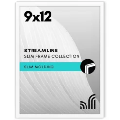 Americanflat 9x12 Picture Frame With Shatter-Resistant Glass, Streamline Collection, Thin Border Photo Frame For Wall And Tabletop Display, White
