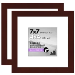 Americanflat 7x7 Picture Frame With Polished Plexiglass - Set Of 2 - Use As 4x4 Frame With Mat Or Display 7x7 Photo Without Mat - Galleria Collection