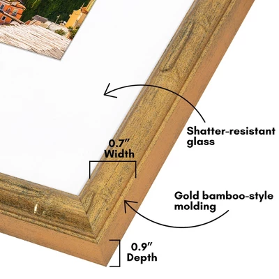 Americanflat 11x14 Picture Frame With Bamboo Design And Shatter-Resistant Glass - Use As 8x10 Frame With Mat Or Display 11x14 Photo Without Mat - Gold 4 Americanflat 11x14 Picture Frame With Bamboo Design And Shatter-Resistant Glass - Use As 8x10 Frame With Mat Or Display 11x14 Photo Without Mat - Gold - Image 2