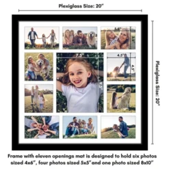 Americanflat 20x20 Collage Picture Frame - Multi Picture Frames Fit One 8x10, Four 5x5 And Six 4x6 Photos Or Use As One 20x20 Frame -- Black