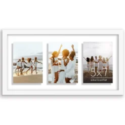 Americanflat 5x7 Picture Frame Collage With Shatter-Resistant Glass - Fits Three 5x7 Photos Or Use As One 10x20 Picture Frame - White