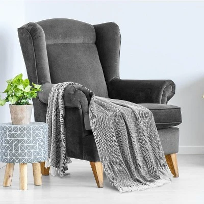 Americanflat 50x60 Throw Blanket - Soft And Breathable Cotton Throw Blanket For Couch, Bed, Chair - Black And White Herringbone Blanket 5 Americanflat 50x60 Throw Blanket - Soft And Breathable Cotton Throw Blanket For Couch, Bed, Chair - Black And White Herringbone Blanket - Image 3