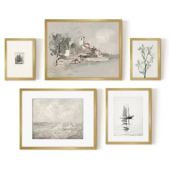 Americanflat 5 Piece Vintage Gallery Wall Art Set - Seaside Villa, Seascape In Greys, Calm Sailing, Tree Etching By Maple + Oak 12 Americanflat 5 Piece Vintage Gallery Wall Art Set - Seaside Villa, Seascape In Greys, Calm Sailing, Tree Etching By Maple + Oak -Americanflat GUEST ea4c3663 2987 4bf8 8aad a8eb0cd86931