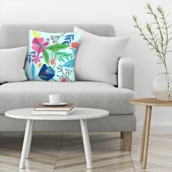 Abstract Flowers & Leaves On Blue By Liz And Kate Pope Throw Pillow - Americanflat