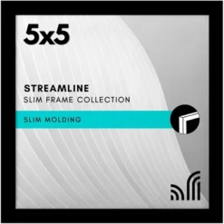 Americanflat 5x5 Picture Frame With Shatter-Resistant Glass, Streamline Collection, Thin Border Photo Frame For Wall And Tabletop Display, Black