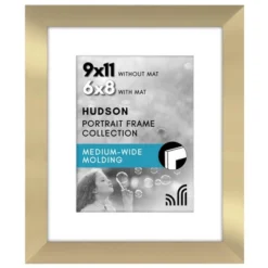 Americanflat 9x11 Picture Frame - Use As 6x8 Frame With Mat Or Display 9x11 Photo Without Mat - Hudson Collection - Gold
