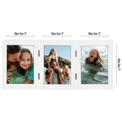 Americanflat Hinged 3 Photo Frame In White MDF - Desk Photo Frame For 5X7" Photos - Tri Folding Picture Frame For Desk