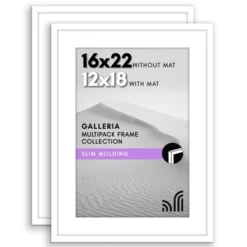 Americanflat 16x22 Picture Frame With Polished Plexiglass - Set Of 2 - Use As 12x18 Frame With Mat Or Display 16x22 Photo Without Mat - Galleria